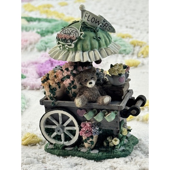 Ivy & Innocence Other - Ivy & Innocence Blossom's Flower Cart Teddy Bear Figurine 05121 Cast Art 1997
